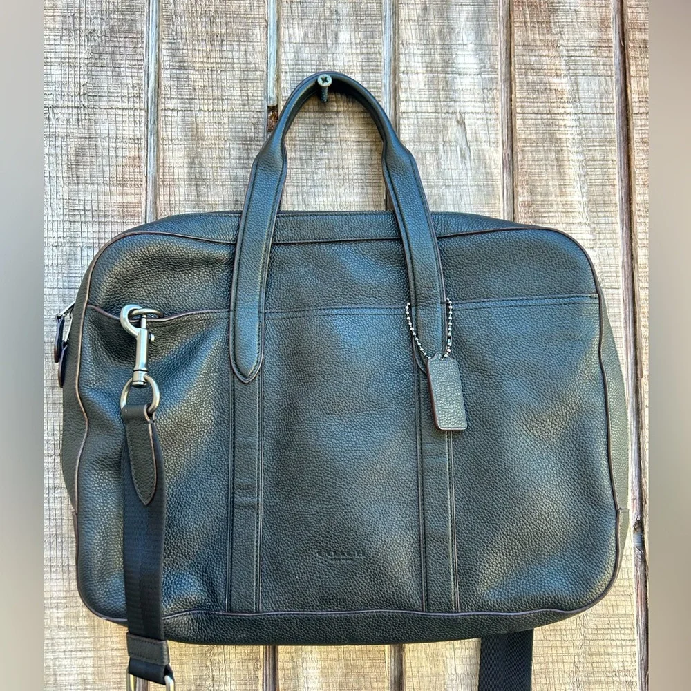 COACH black pebbled leather Metropolitan slim briefcase